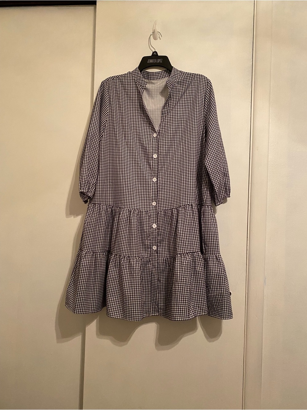 No- Label Relaxed Gingham Button-Front Tiered Dress - Black/White, Women, Sz. XL